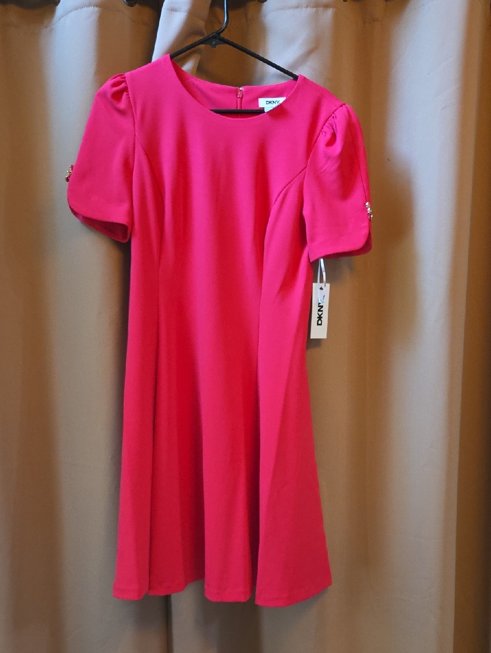 DKNY Bright Pink Puff-Sleeve Mini Dress